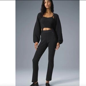Denim Knit High-Waist Flare Pant and Sleeveless Full Zip Top - Black/Anthracite